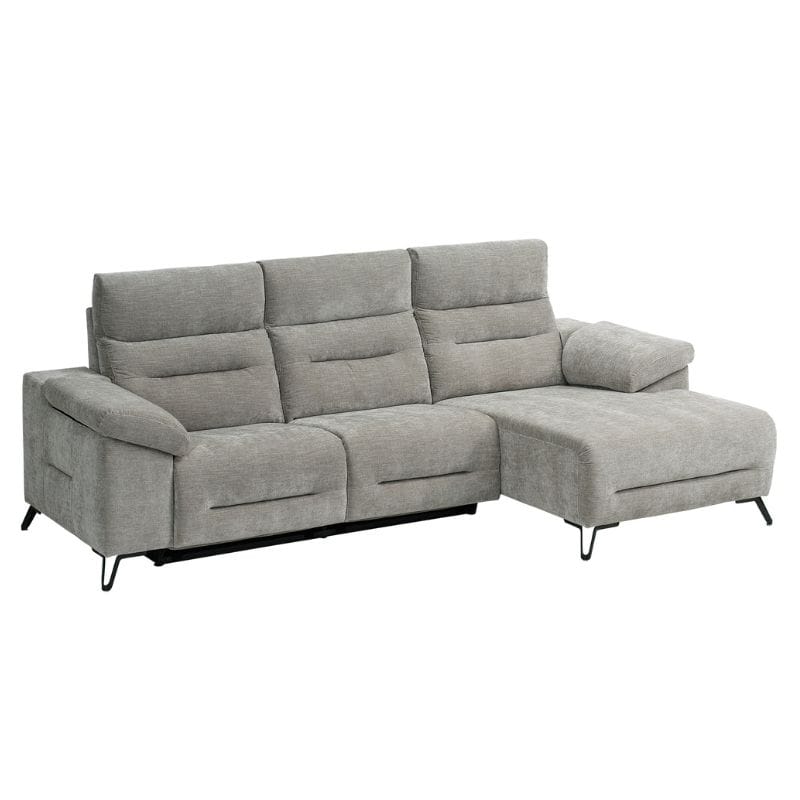 Sofá Deryl 3 Lugares + Chaise com Relax Elétrico Cinza Claro Direito