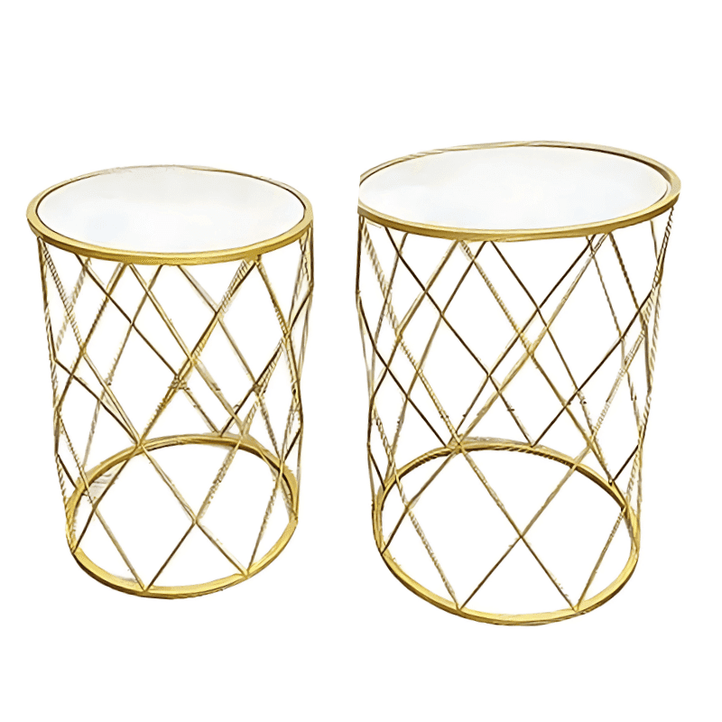 Conjunto de 2 Mesas de Apoio de Metal Dourado Ref. 3041