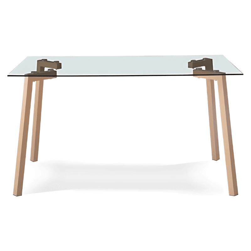 Mesa Cozinha Tampo Cristal Pé Imitação Madeira Ref. 888DT-304