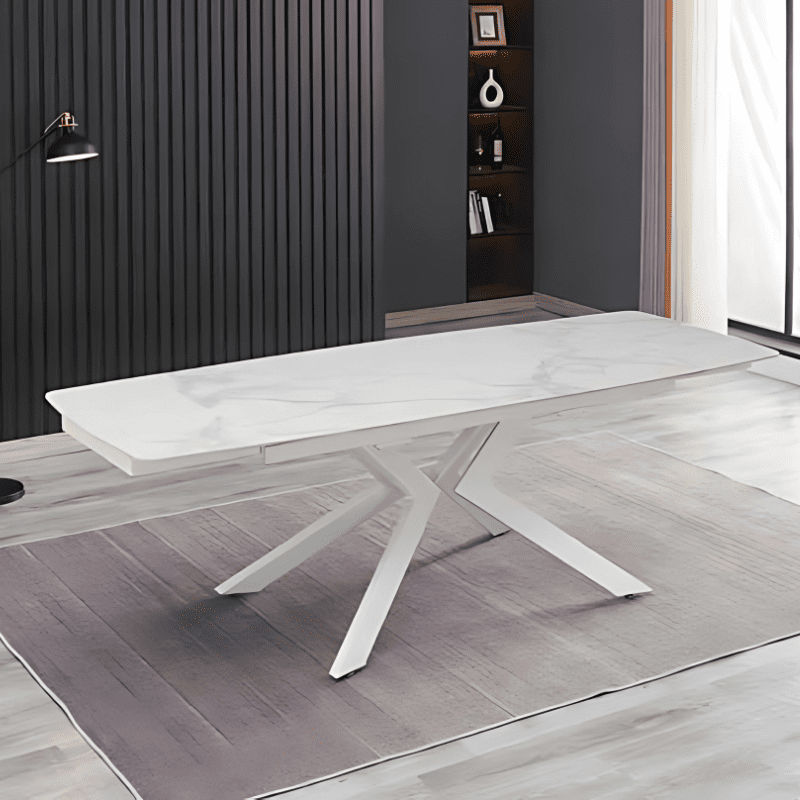 Mesa Extensível T_Cerâmica Pé Branco ref. 888DT-201 Aberta
