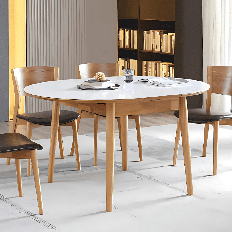 Mesa Extensível Tampo Imitação Cerâmica Pé Madeira Natural Ref. 684G07 Ambiente