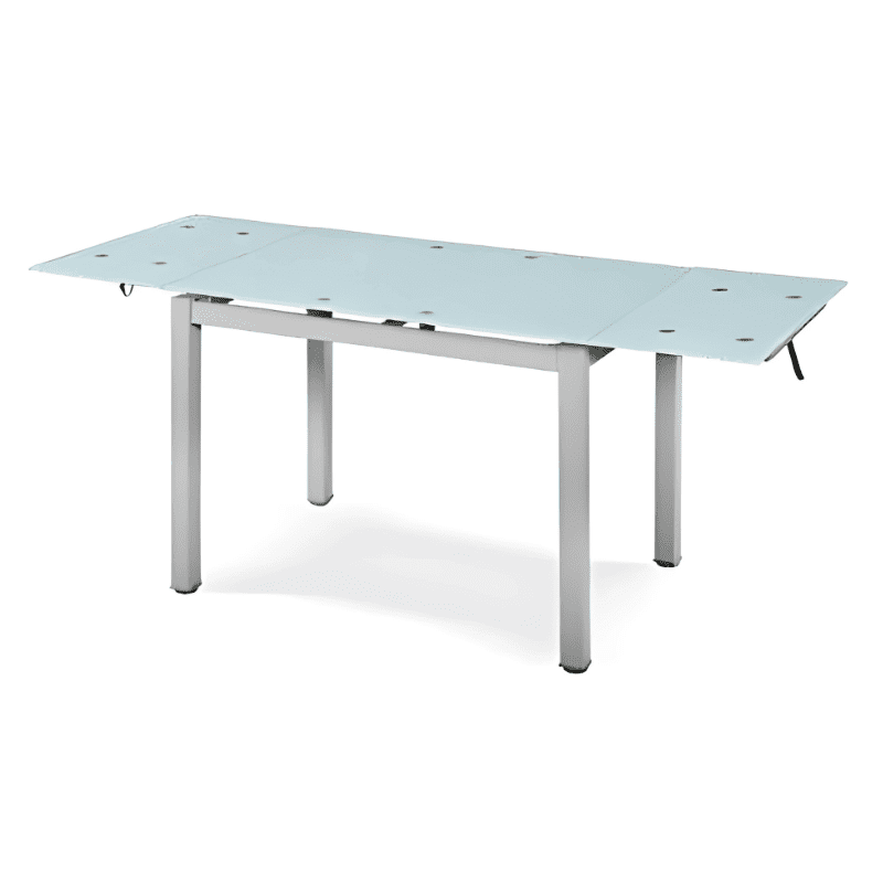 Mesa Tampo Cristal c_Abas Pé Cromado Ref. 888DT-138C Aberta