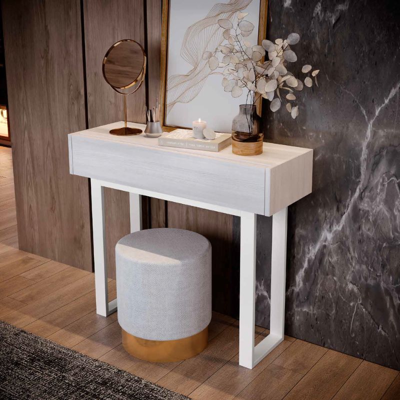 Consola Aqua 1 Gaveta Ref. AQ1401 Carvalho Glacial Pé Branco Ambiente