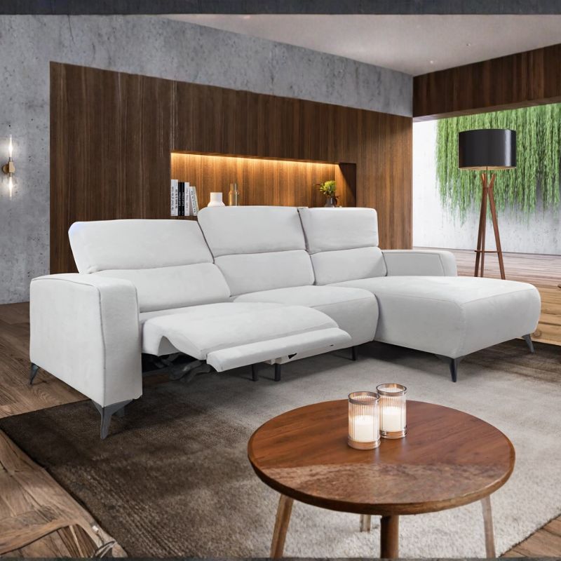 Sofá Verona 3L Chaise Direita c_Relax Eletrico L.Esquerdo Tec Eco Cement A