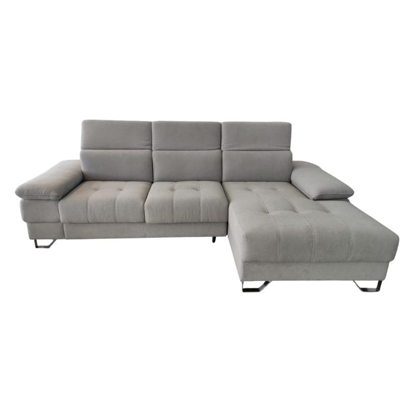 Sofá Aqua 3 Lugares + Chaise Direita Tecido Queens Light Grey
