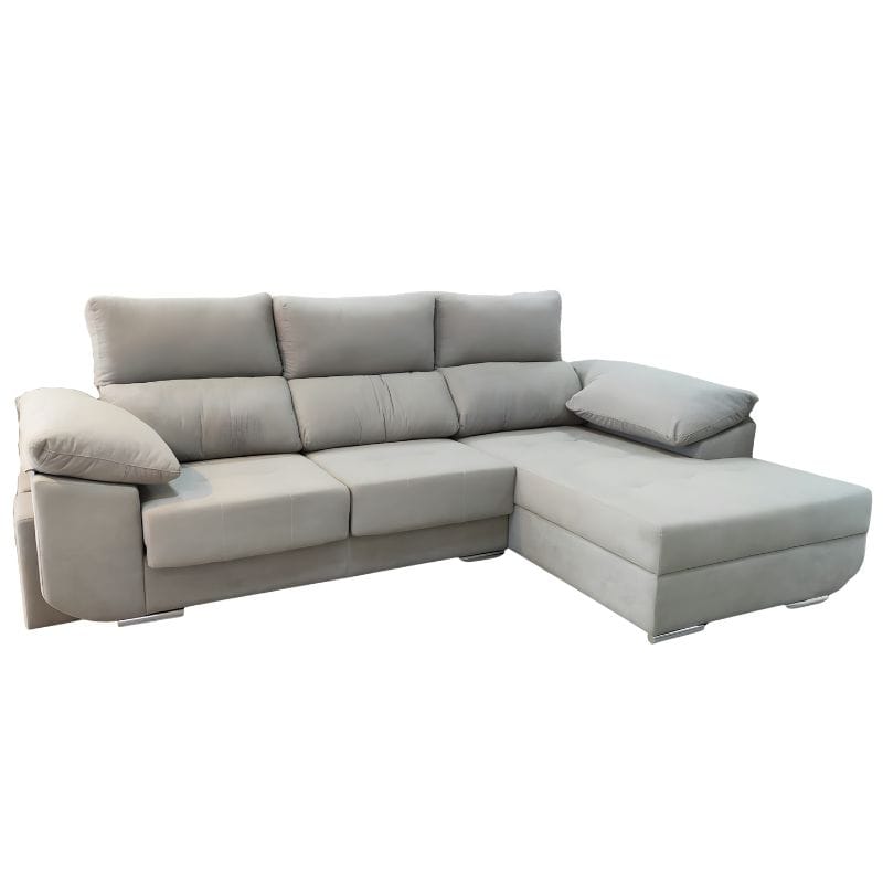 Sofá James 3 Lugares + Chaise Direita Tecido Queens Light Grey