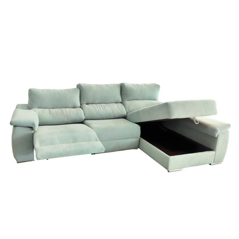 Sofá Oslo Cheers 3 Lugares + Chaise Direita c_Relax Eletrico L..Esquerdo Tipo A Brooklin Green Aberto