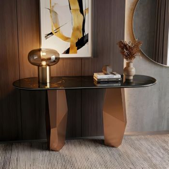 Consola Tampo Mármore Pé Bronze Escovado Ref. 928T1055 Ambiente
