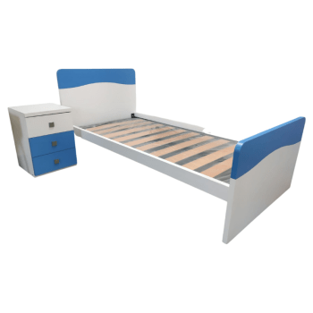 onjunto Cama p_col 190x90cm + Mesa de Cabeceira Azul+Branco