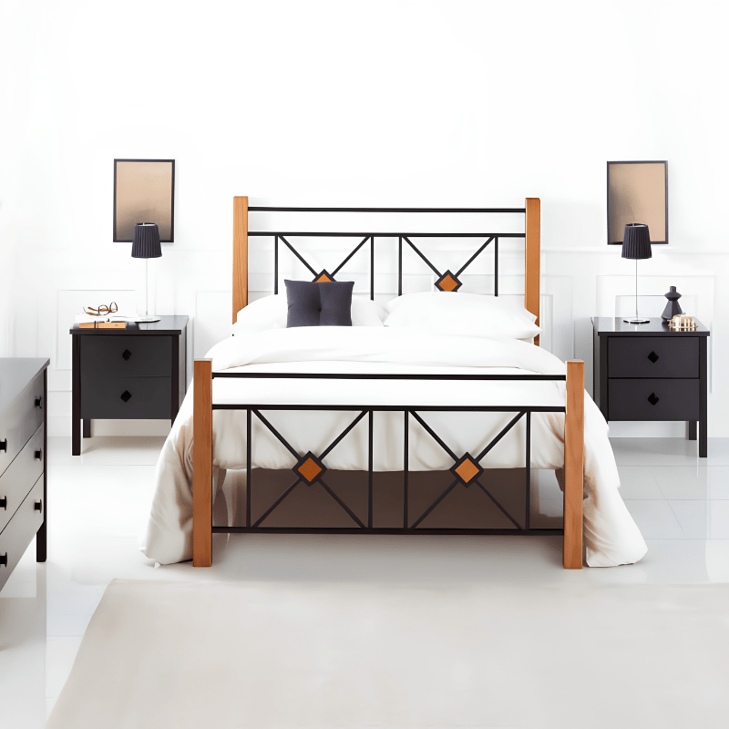 Cama Ferro Madeira e Ferro Preto Liso Ref. 188 p_col 195x140 cm Ambiente