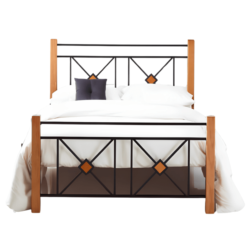 Cama Ferro Madeira e Ferro Preto Liso Ref. 188 p_col 195x140 cm