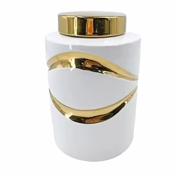 Pote Decorativo Branco e Dourado Ref. 4322