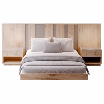 Conjunto Cama Casal AQUA Gomos Madeira c_Ilhargas Madeira p_col 200x160cm Ref. AQ916 + Mesas Cabeceira AQUA 1 Gaveta Ref, AQ2105